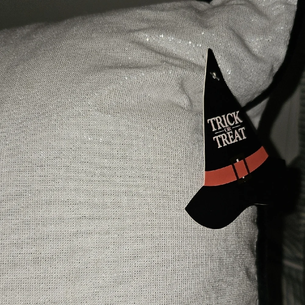 NWT Gnome Halloween 2 Pillows Accent Black White Orange Embroidered Fur Sparkle